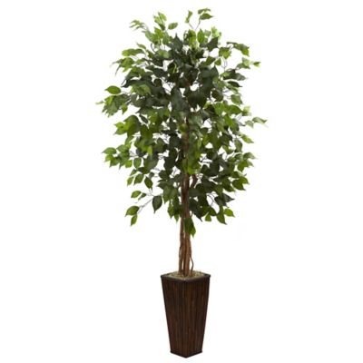 Nearly Natural 35 in. Ficus Tree with Bamboo Planter