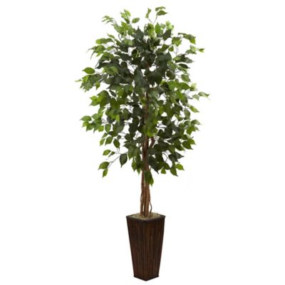 Nearly Natural 35 in. Artificial Ficus Tree in Bamboo Planter