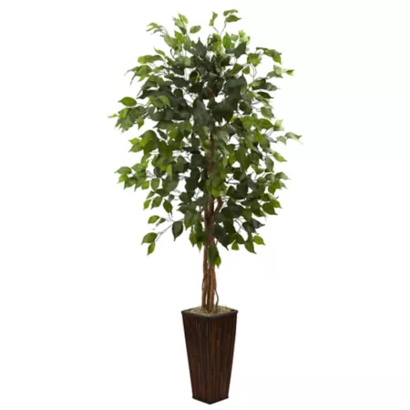 35" Almost Natural Ficus with Bamboo Planter Artificial Plants & Flowers