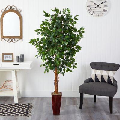 Image showing  6 ft. Artificial Ficus Tree in Bamboo Planter
