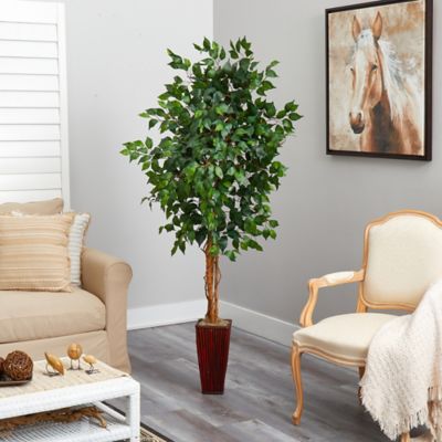 Image showing  6 ft. Artificial Ficus Tree in Bamboo Planter