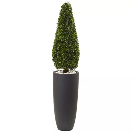 50" Near-Natural Boxwood Topiary Includes Gray Cylinder Planter UV Resistant Indoor/Outdoor Artificial Plants & Flowers