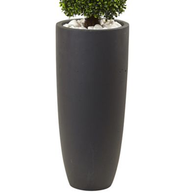Image showing  50 in. Boxwood Topiary, Includes Gray Cylindrical Planter, UV Resistant, Indoor/Outdoor