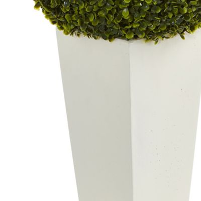 Image showing  28 in. Artificial Indoor/Outdoor Boxwood Topiary Ball Plant in White Tower Planter