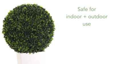 Image showing  28 in. Artificial Indoor/Outdoor Boxwood Topiary Ball Plant in White Tower Planter
