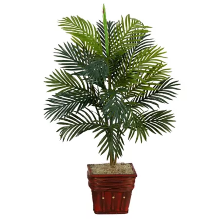 Nearly Natural 38" Areca Palm with Silk Plant with Wicker Basket Artificial Plants & Flowers