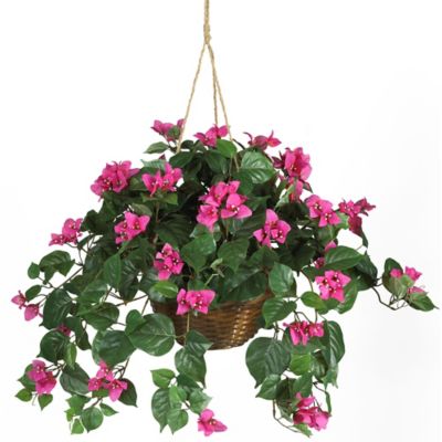 Nearly Natural 24 in. Silk Bougainvillea Plant in Hanging Basket