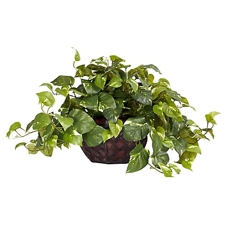 Nearly Natural 15 in. Pothos with Decorative Vase Silk Plant