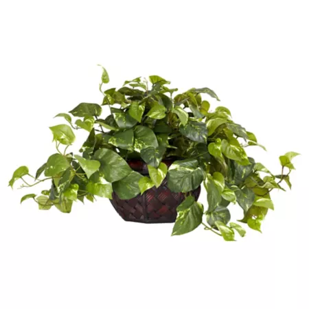 15" Nearly Natural Pothos with Decorative Vase Silk Plant Artificial Plants & Flowers