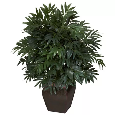 Nearly Natural 35 in Double Bamboo Palm Tree with Decorative Silk Planter Artificial Plants & Flowers