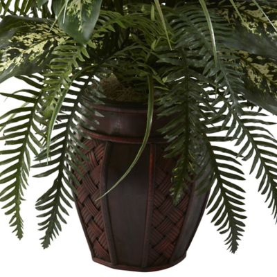 Image showing  36 in. Artificial Mixed Greens and Cattails in Planter