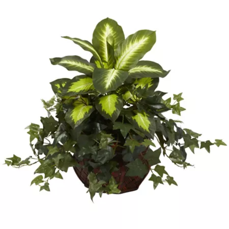 Nearly Natural 20" Dieffenbachia and Ivy with Decorative Planter Artificial Plants & Flowers