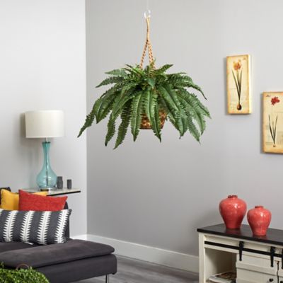 Image showing  22 in. Artificial Large Boston Fern Hanging Basket