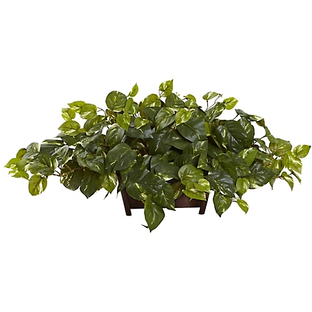 Nearly Natural 16 in. Pothos with Rectangle Decorative Planter