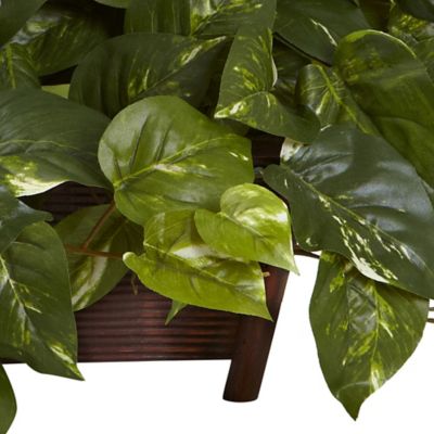 Image showing  16 in. Artificial Pothos in Rectangular Decorative Planter