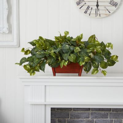 Image showing  16 in. Artificial Pothos in Rectangular Decorative Planter