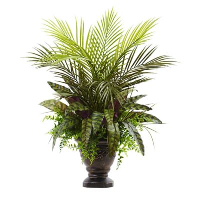 Nearly Natural 27 in. Artificial Mixed Areca Palm/Fern/Peacock in Planter