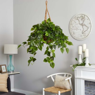 Image showing  36 in. Artificial Indoor/Outdoor UV-Resistant Philodendron Hanging Basket