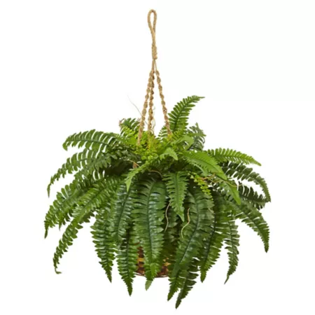 Nearly Natural 33 in Boston Fern Hanging Basket Artificial Plants & Flowers