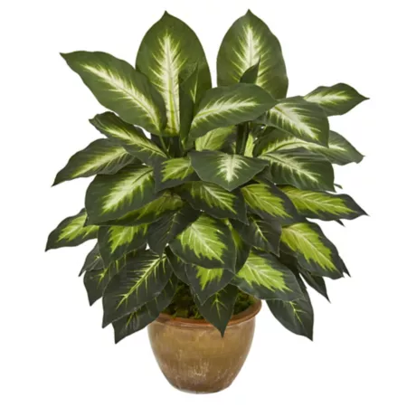 Nearly Natural 18" Dieffenbachia Artificial Plant in Ceramic Pot Artificial Plants & Flowers