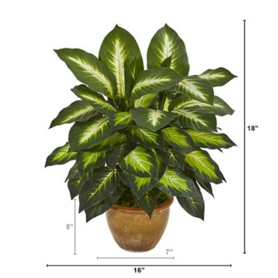 Image showing  18 in. Artificial Dieffenbachia Plant in Ceramic Planter