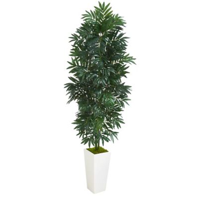 Nearly Natural 5 ft. Bamboo Palm Artificial Plant in White Planter