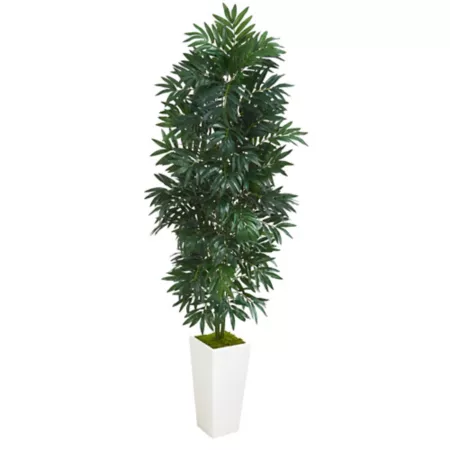 Almost Natural 5 Foot Artificial Bamboo Palm Plant in White Planter Artificial Plants & Flowers