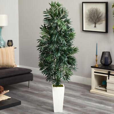 Image showing  5 ft. Bamboo Palm Artificial Plant in White Planter