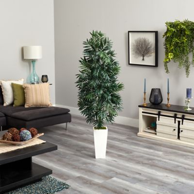 Image showing  5 ft. Bamboo Palm Artificial Plant in White Planter