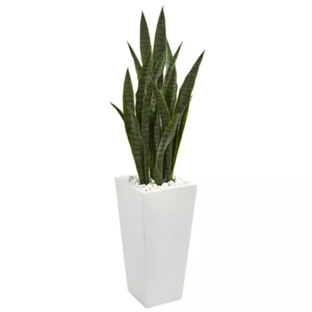 Almost Natural 4 Foot Artificial Sansevieria Plant in White Tower Planter Artificial Plants & Flowers