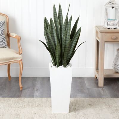 Image showing  4 ft. Faux Sansevieria Plant in White Tower Planter