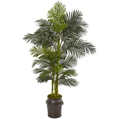 Nearly Natural 7 ft. Golden Cane Artificial Palm Tree in Decorative Planter