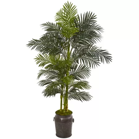 Nearly Natural 7 ft Artificial Gold Cane Palm Tree in Decorative Planter Artificial Plants & Flowers