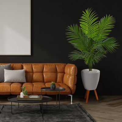 Image showing  61 in. Paradise Palm Artificial Tree in White Planter with Stand