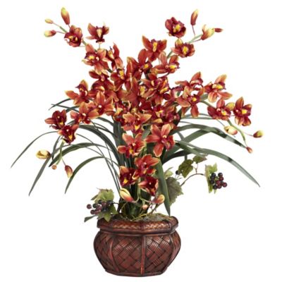 Nearly Natural Cymbidium with Decorative Vase Silk Arrangement