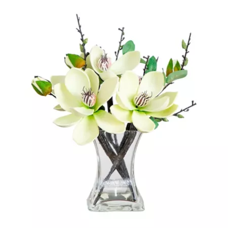 Magnolia Arrangement with 15" Nearly Natural Vase Artificial Plants & Flowers