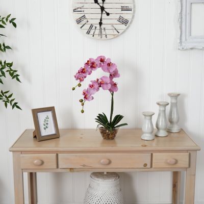 Image showing  18 in. Silk Pink Phalaenopsis Flower Arrangement in Glass Vase