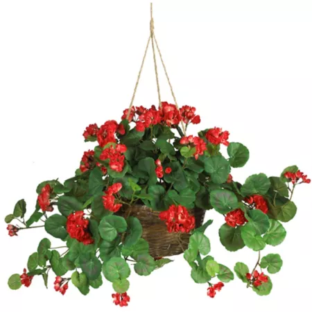 Nearly Natural Geranium Hanging Basket Silk Plant 6609-RD Perennials