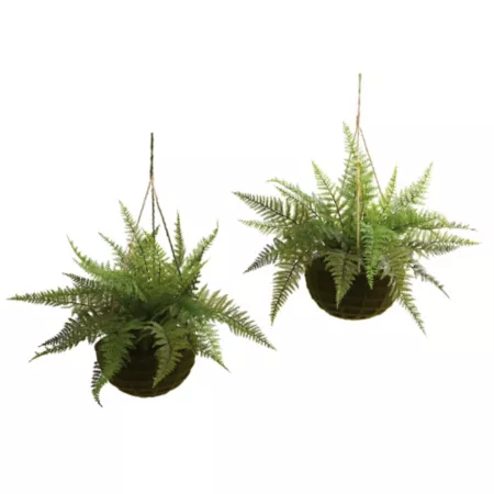 13" Almost Natural Leather Fern with Mossy Hanging Baskets Indoor/Outdoor 2 Pack Artificial Plants & Flowers