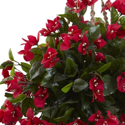 Image showing  28 in. Artificial Indoor/Outdoor UV-Resistant Bougainvillea Hanging Basket