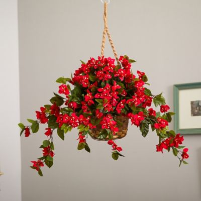 Image showing  28 in. Artificial Indoor/Outdoor UV-Resistant Bougainvillea Hanging Basket