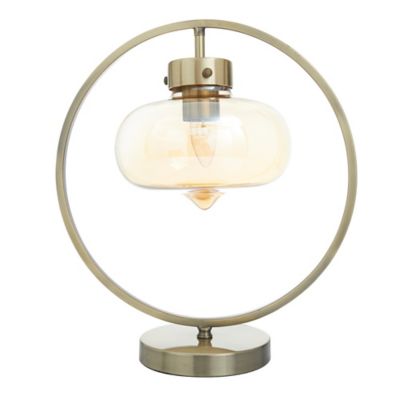 Image showing  Gold Metal Circular Framed Accent Lamp with Hanging Glass Shade 14" x 8" x 15"