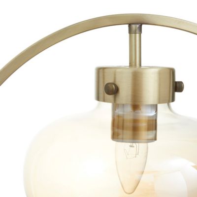 Image showing  Gold Metal Circular Framed Accent Lamp with Hanging Glass Shade 14" x 8" x 15"