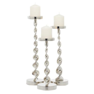 Image showing  Assorted Aluminum Candle Holders, Silver, 3-Pack