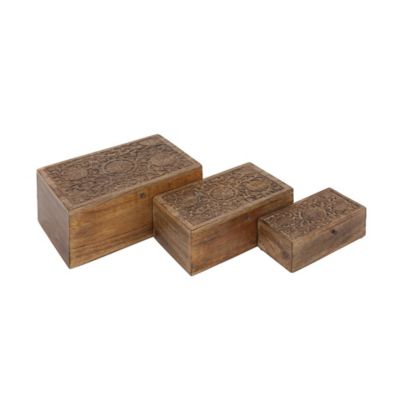 Image showing  Brown Mango Wood Rustic Box Set, Assorted, 3 pc.