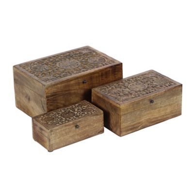 Image showing 10 th Harper & Willow Brown Mango Wood Rustic Box Set, Assorted, 3 pc.