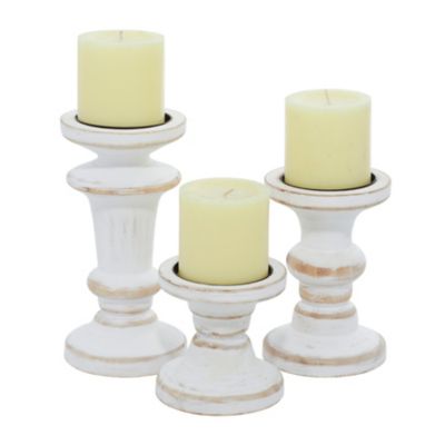 Image showing  Assorted Wood Farmhouse Candle Holders, White, 3-Pack