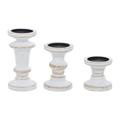 Image showing  Assorted Wood Farmhouse Candle Holders, White, 3-Pack