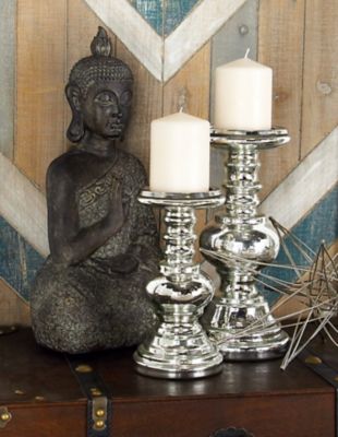 Harper & Willow Assorted Glass Traditional Candle Holders, Silver, 2-Pack