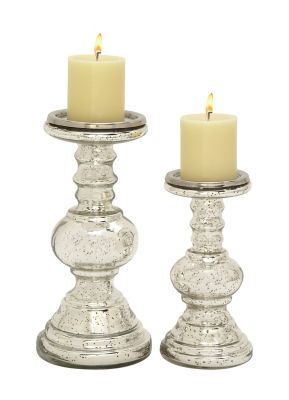 Image showing  Assorted Glass Traditional Candle Holders, Silver, 2-Pack